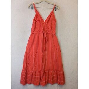 TIME AND TRU Women's Size M Coral Stripe V Neck Midi Dress